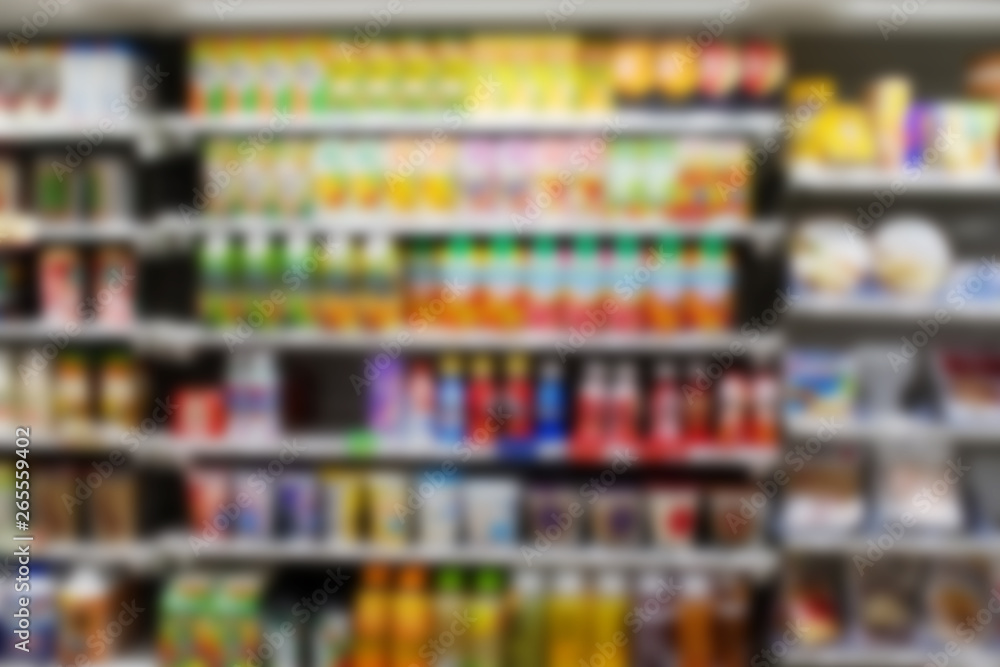 Blur abstract background of japanese small supermarket combini 