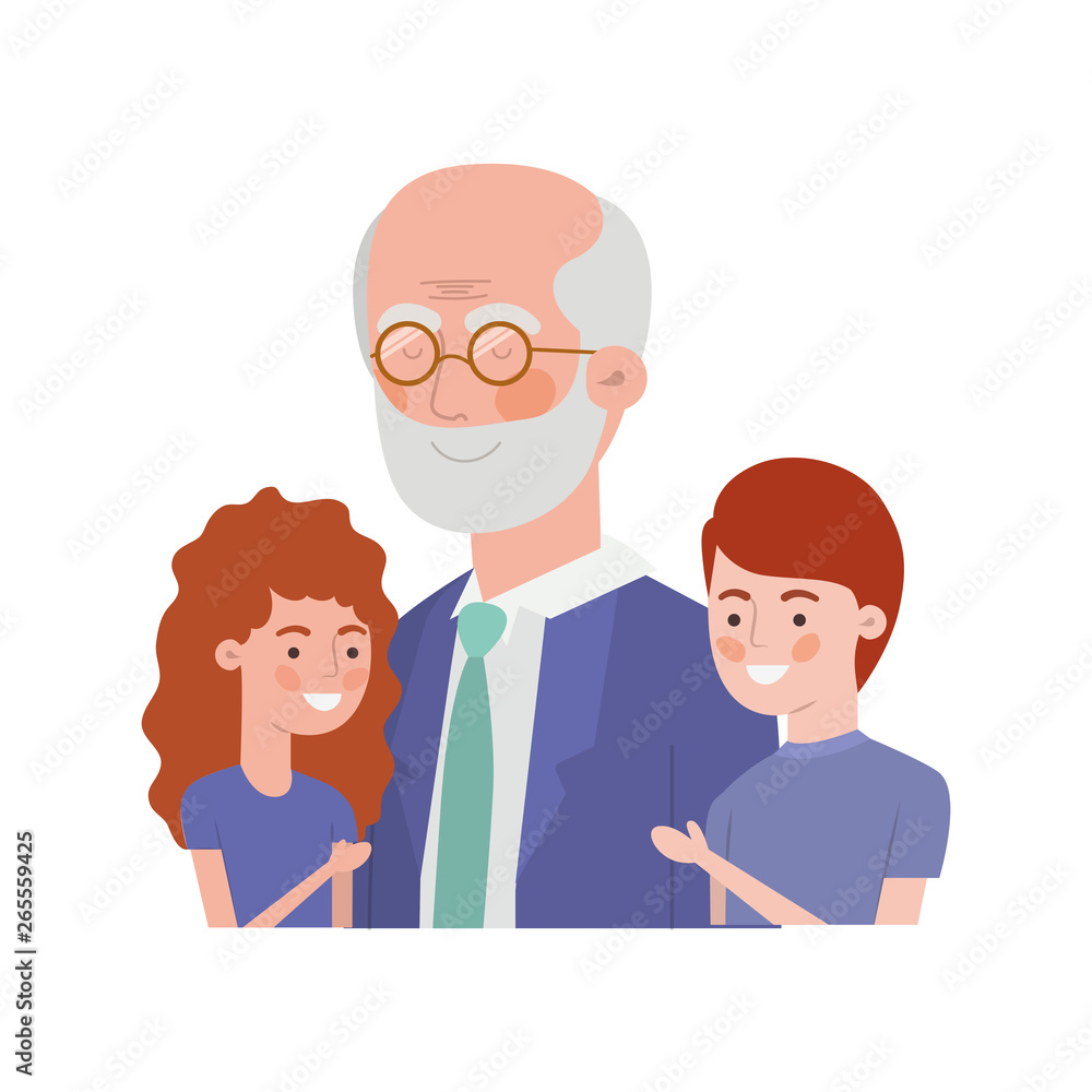 grandfather with children avatar character grandfather with children avatar character