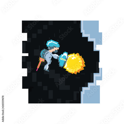 video game avatar with fire balls pixelated