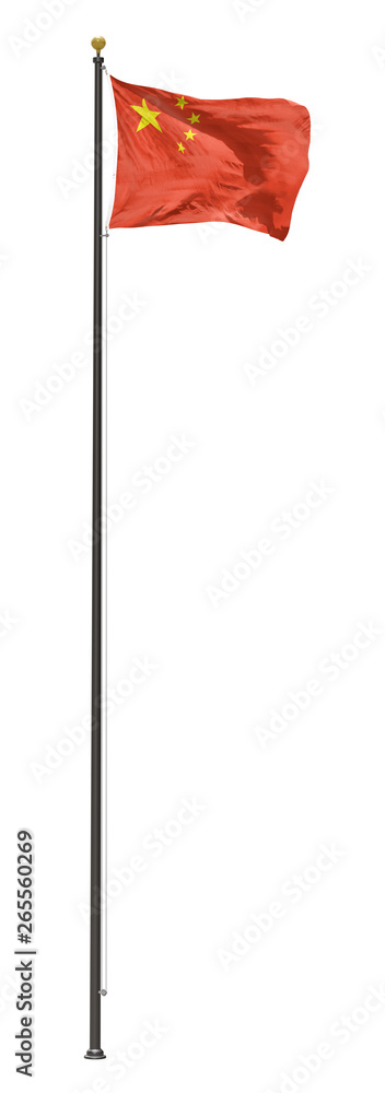 Chinese flag on a pole, isolated on a white background Chinese flag on a pole, isolated on a white background