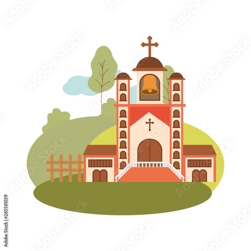 church with front view in landscape