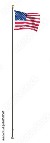 American flag on a pole, isolated on a white background