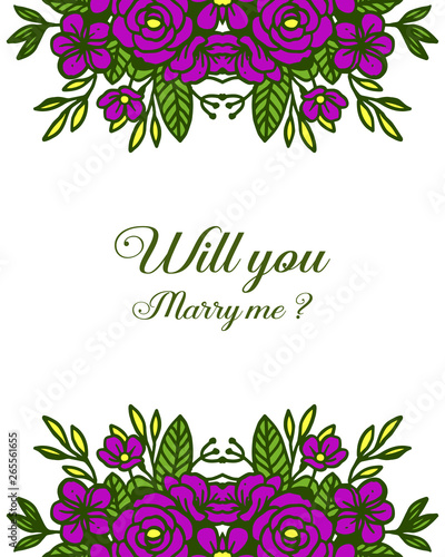 Vector illustration will you marry me with art purple rose flower frame