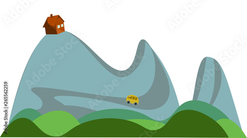 Hill top house vector or color illustration