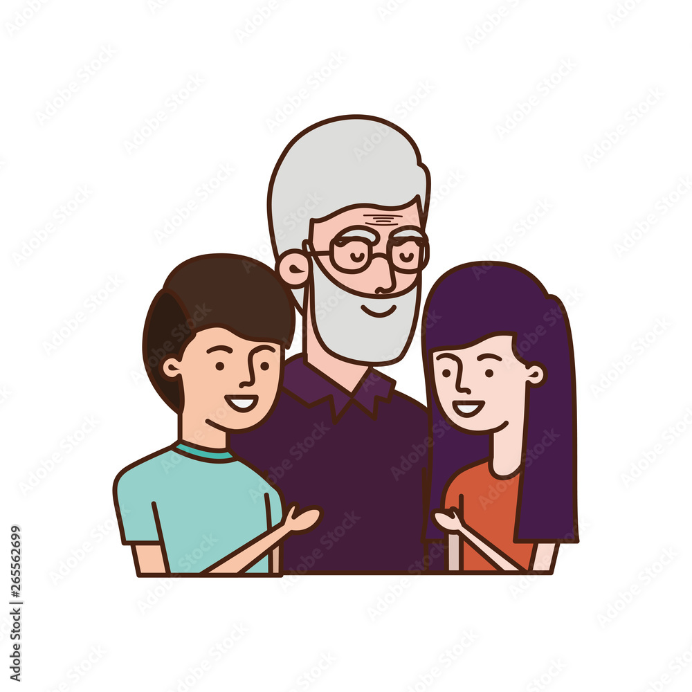 grandfather with children hugging avatar character grandfather with children hugging avatar character