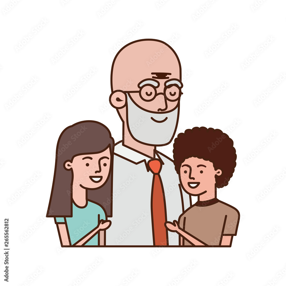 grandfather with children hugging avatar character grandfather with children hugging avatar character