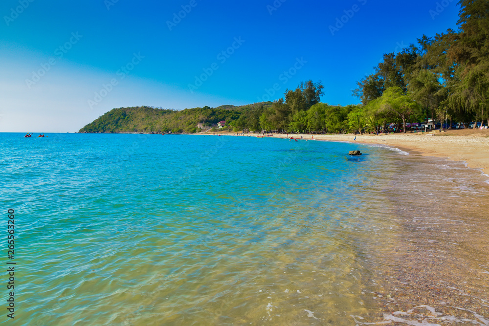 Sea beach blue sky background Travel in Summer Holidays