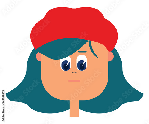 Cartoon girl in a red hat vector or color illustration