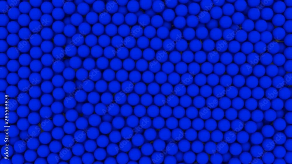 Animated bottom view and flying over pile of a lot of blue ping pong or table tennis balls lying in large container or as if moving on conveyor belt. Animated bottom view and flying over pile of a lot of blue ping pong or table tennis balls lying in large container or as if moving on conveyor belt.