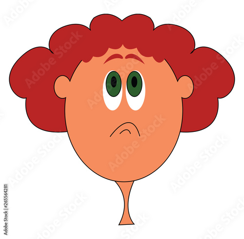 Cartoon face of a funny-looking girl in red hair and green eyes vector or color illustration