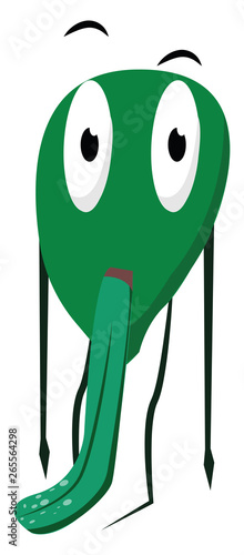 Cartoon green monster with a long hanging tongue floating at the bottom vector or color illustration