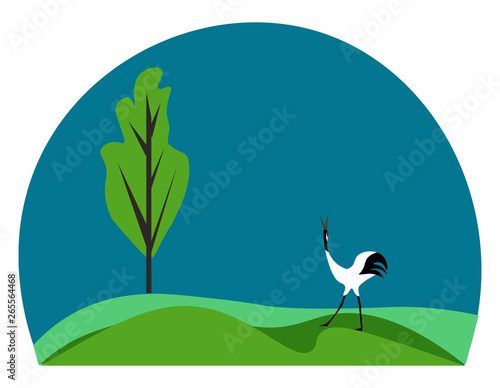 Portrait of a Japanese crane bird vector or color illustration