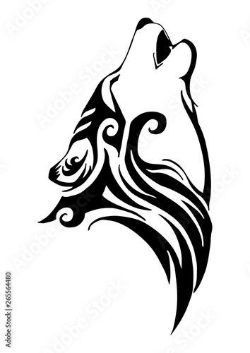  Silhouette wolf head howl tribal tattoo vector design with white isolated background