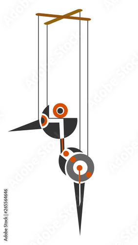 Cartoon picture of marionette birds  vector or color illustration