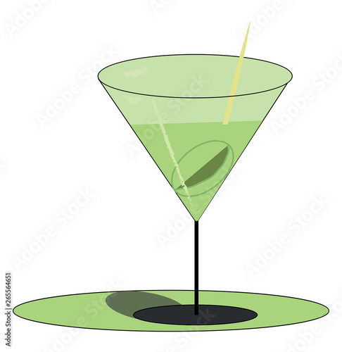 Green-colored martini drink filled in elegant party glassware vector or color illustration