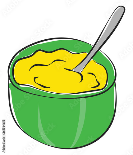 Cartoon giant green bowl filled with mashed potatoes vector or color illustration