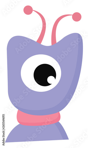 Cartoon one-eyed funny monster with two horns vector or color illustration