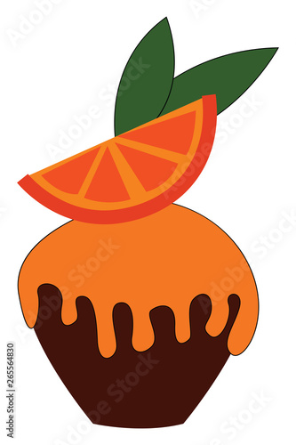 Cupcake garnished with an orange pie vector or color illustration