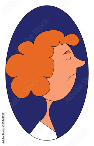 Portrait of the profile of a girl over blue background viewed from the side vector or color illustration