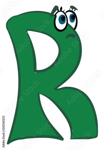 Emoji of the sad green alphabetical letter R vector or color illustration