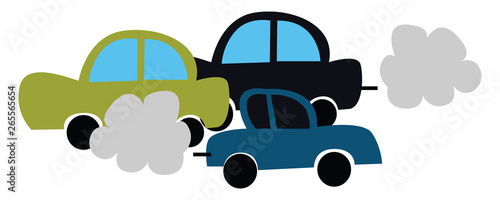 Clipart of three tracks emitting smoke and causing pollution vector or color illustration