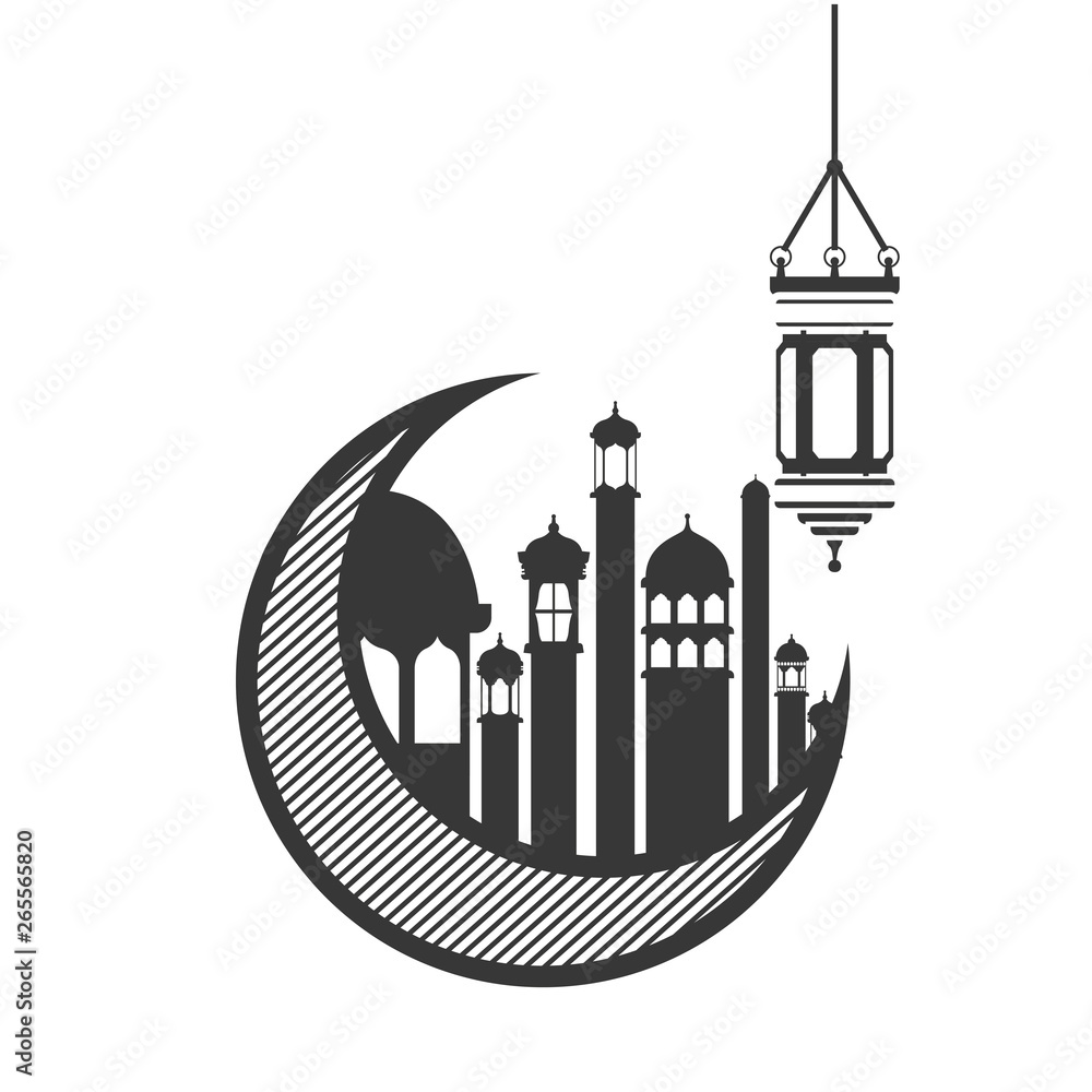 moon hanging with ramadan kareem mosque buildings moon hanging with ramadan kareem mosque buildings