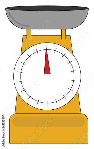 Clipart of yellow-colored Libra weighing scale/Mechanical dial spring weighing scale/Spring scale balance vector or color illustration