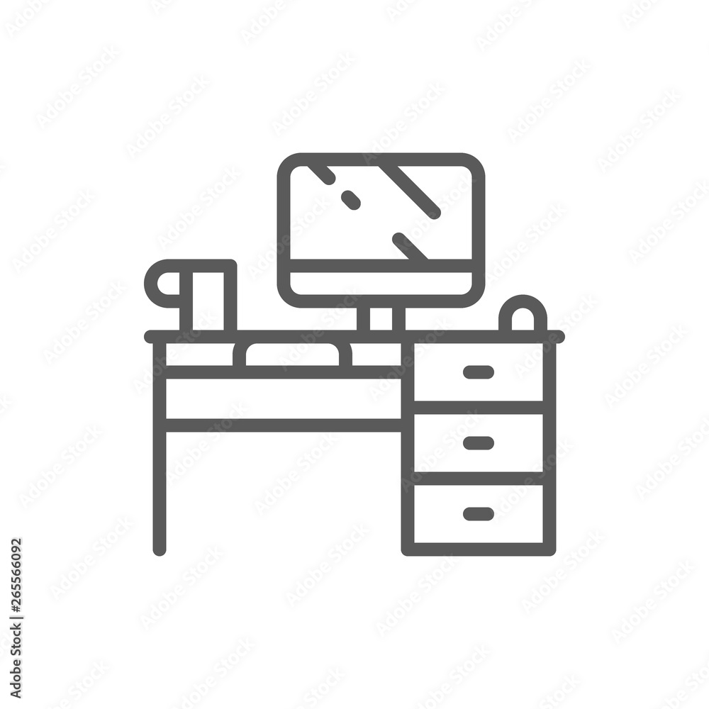 Computer desk, workplace line icon. Computer desk, workplace line icon.