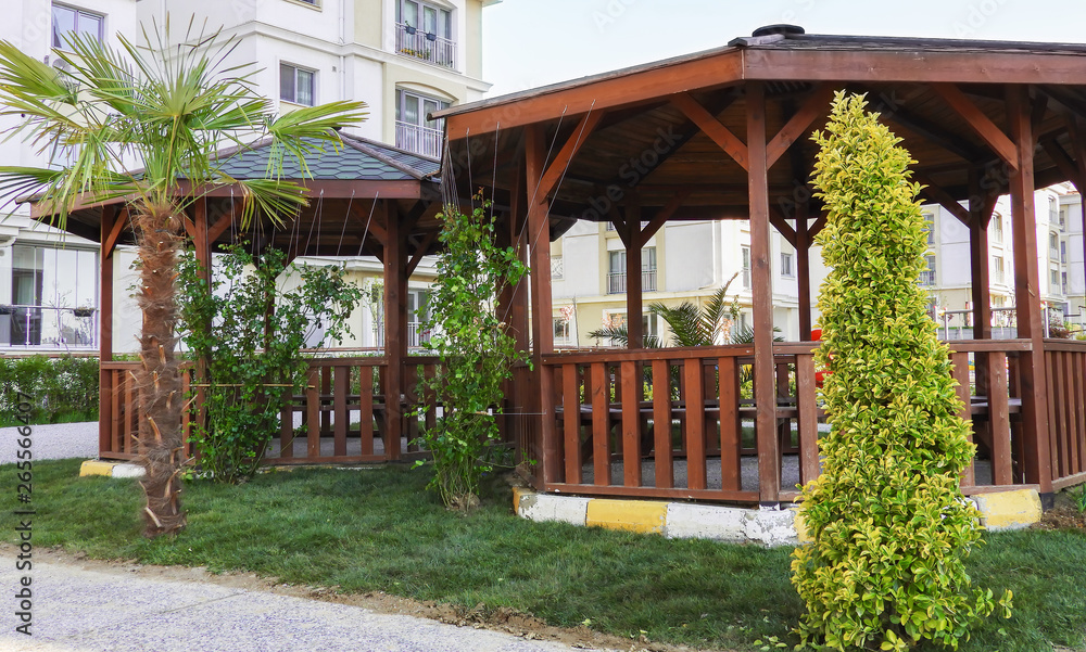 Gazebo in the middle of a garden in istanbul