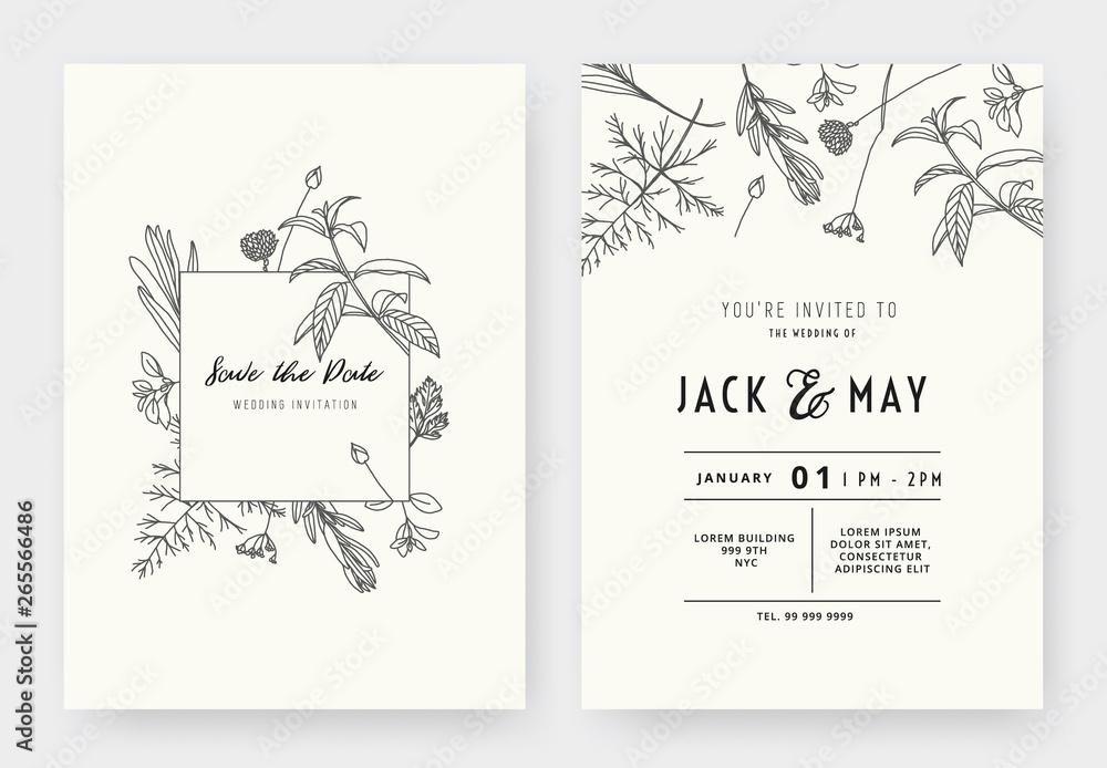 Photo & Art Print Minimalist wedding invitation card template design, floral black line art ink dr, momosama photo-art-print-minimalist-wedding-invitation-card-template-design-floral-black-line-art-ink-dr-momosama