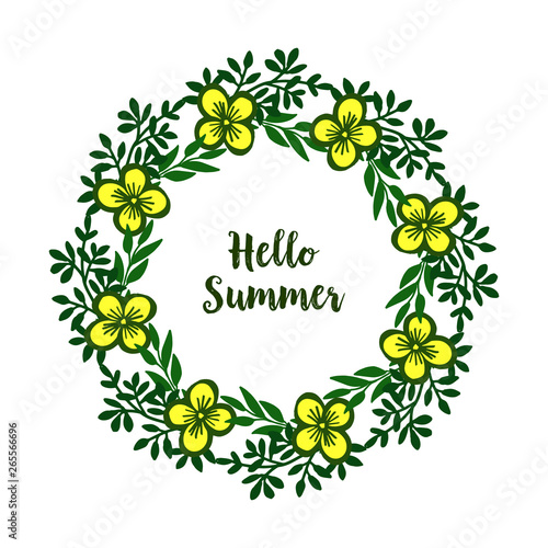 Vector illustration template hello summer with pattern yellow flower frame