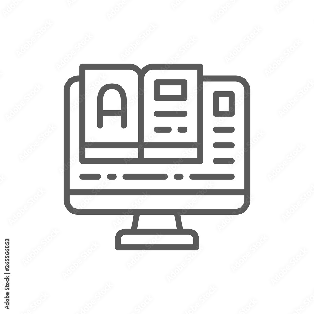Online education, monitor with book line icon. Online education, monitor with book line icon.