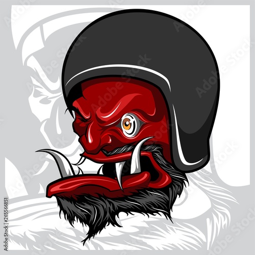 Vector of Hand drawing of devil wearing motorcycle helmet