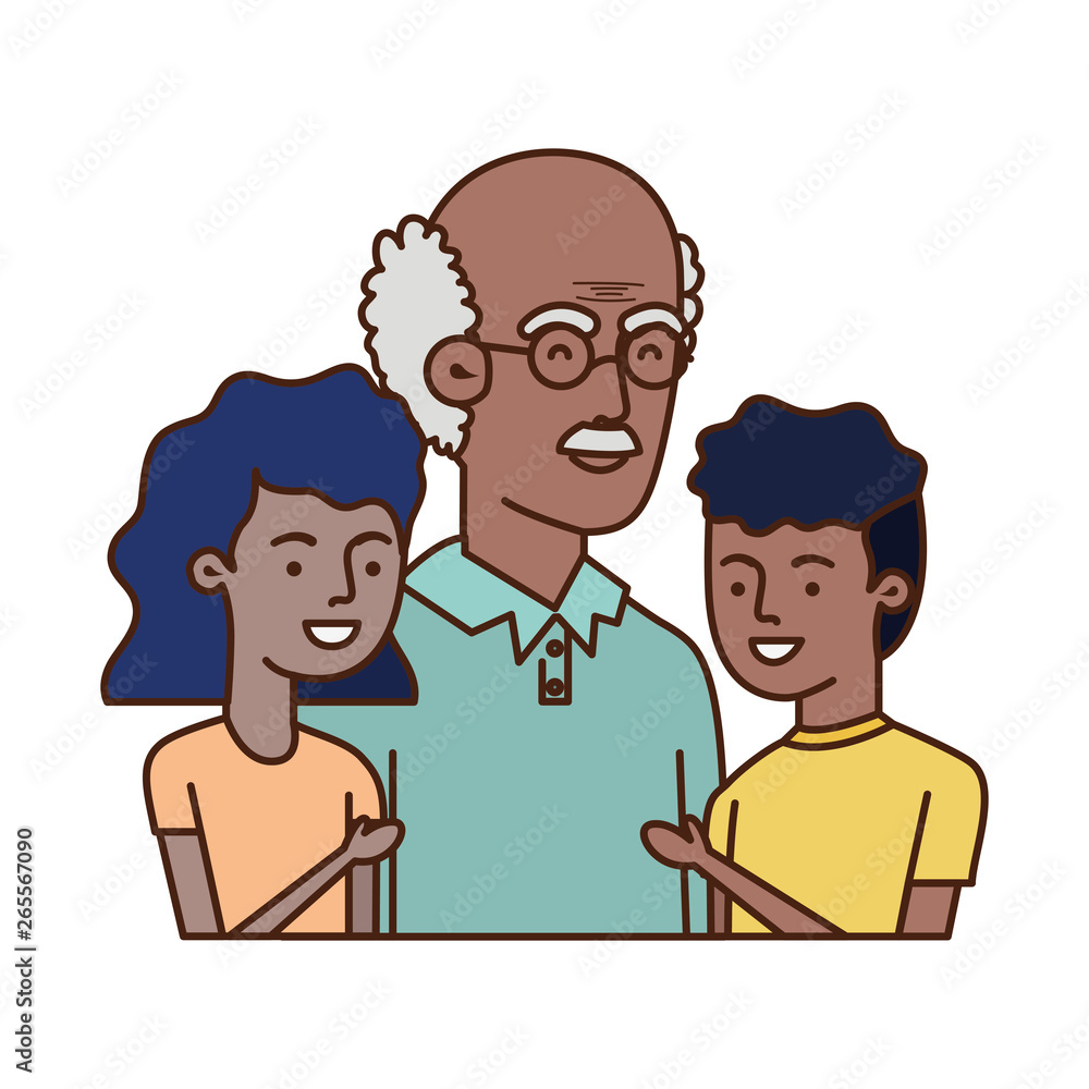 grandfather with children hugging avatar character grandfather with children hugging avatar character