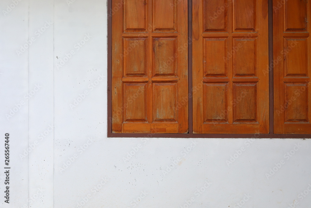 wooden window closed on white wall residential house