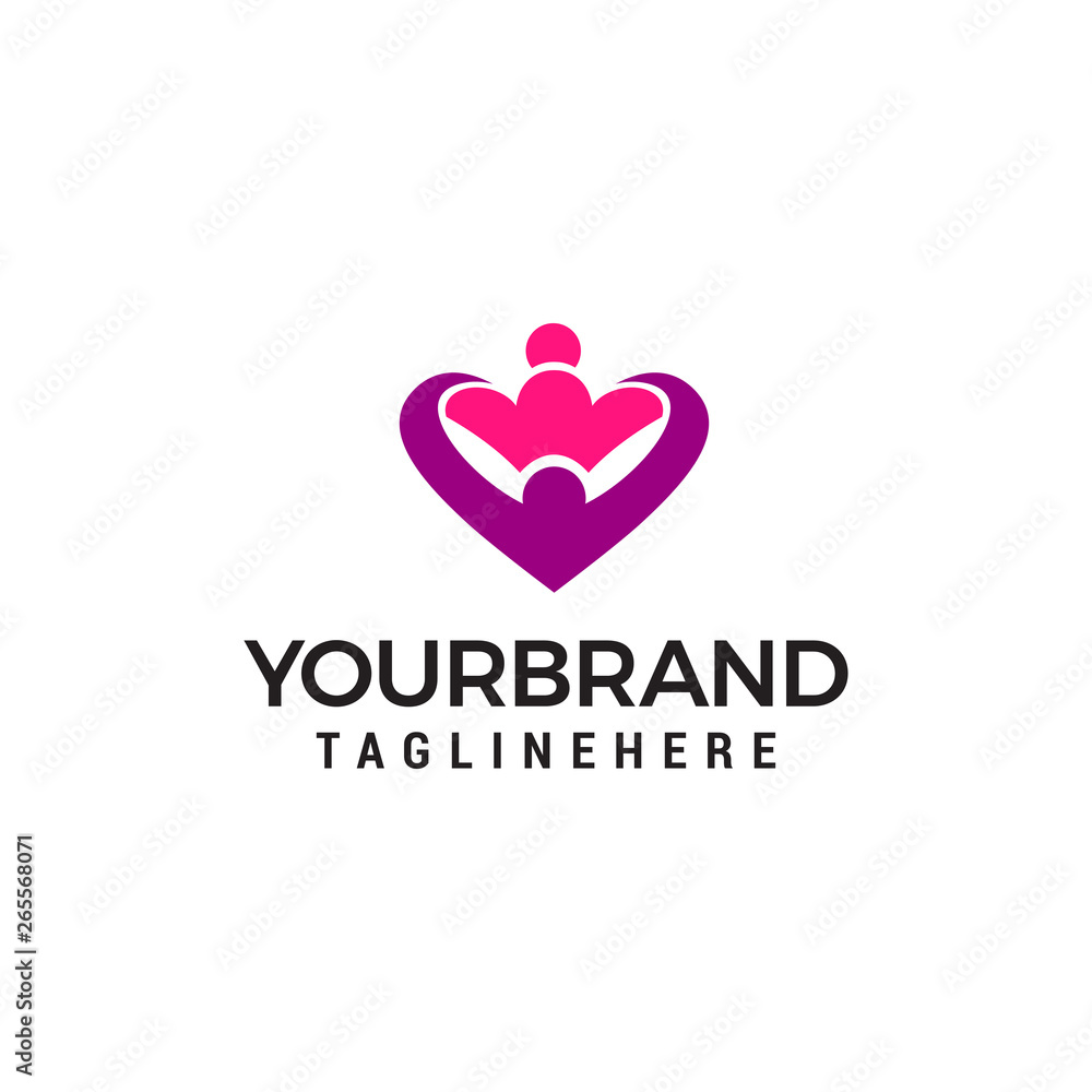 hug love heart logo design concept template vector