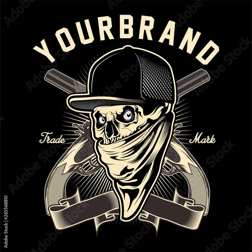 skull mafia with gun hand drawing vector