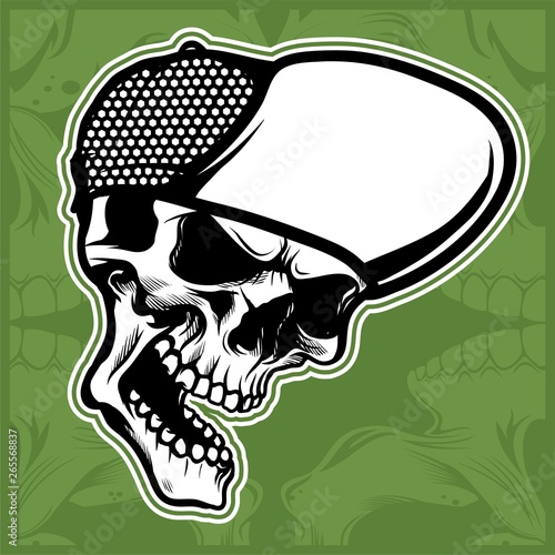 head skull wearing cap hand drawing vector