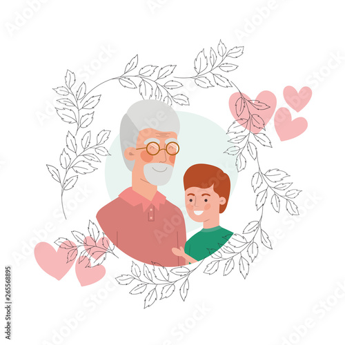 boy and grandfather with garland character