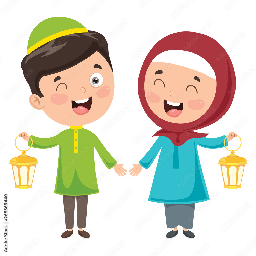 Vector Illustration Of Muslim Kids Celebrating Ramadan Vector Illustration Of Muslim Kids Celebrating Ramadan