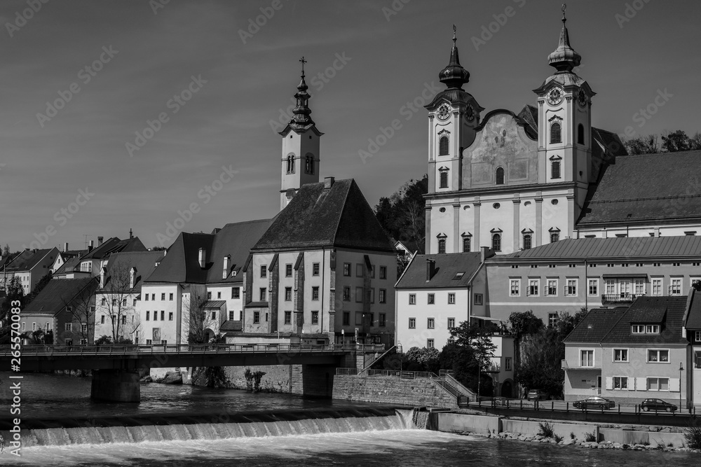 Church and bridge in Steyr Upper Austria / Austria Church and bridge in Steyr Upper Austria / Austria