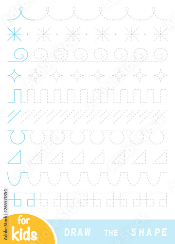 Draw the shapes, education game for children. Set of ornaments for training handwriting