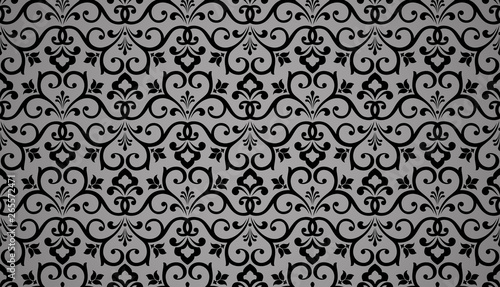 Wallpaper in the style of Baroque. Seamless vector background. Black floral ornament. Graphic pattern for fabric, wallpaper, packaging. Ornate Damask flower ornament