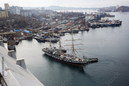 Training sailing vessel Pallada in the Golden Horn Bay in Vladivostok © alexhitrov