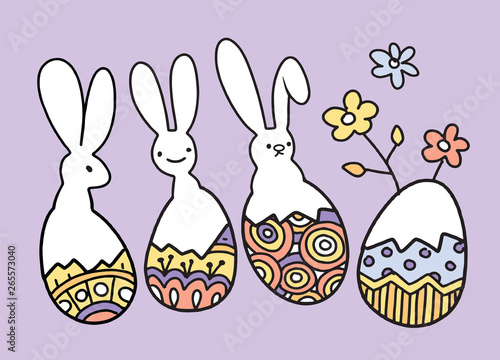 Easter design with cute banny and egg, hand drawn illustration photo