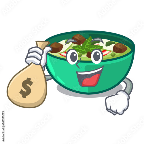 With money bag green churry served in cartoon bowl