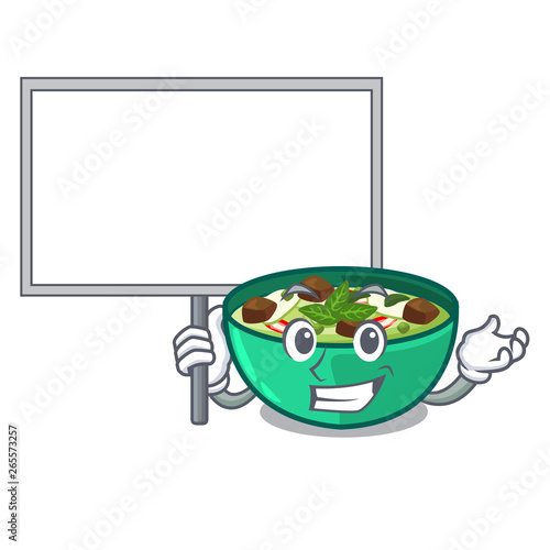 Bring board green churry served in cartoon bowl