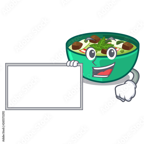 With board green churry served in cartoon bowl