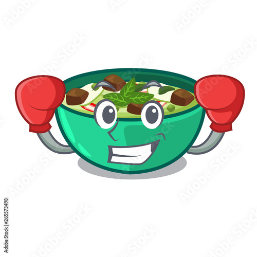 Boxing green churry served in cartoon bowl