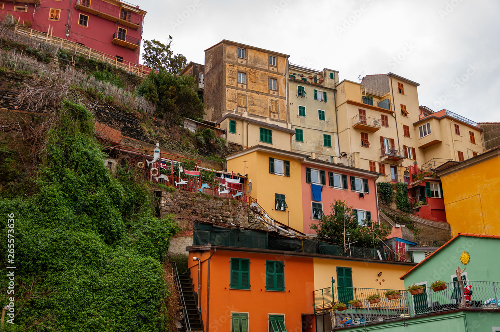 Manarola in the Cinque Terre, Italy.  Beautiful seaside town and fishermen, a popular tourist destination for sea holidays and tracking in unspoiled nature.